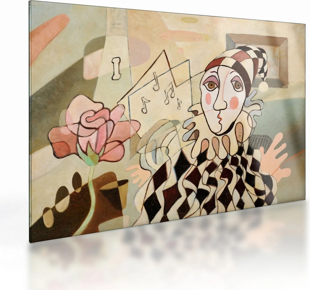 Sklenený obraz - Kubizmus - harlequin and rose (70x50 cm)