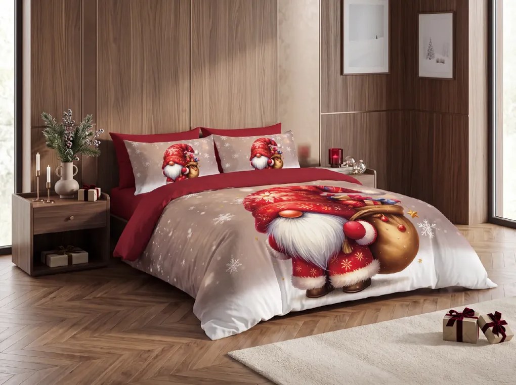 3D obliečky z mikrovlákna SANTA GNOME červené Rozmer obliečky: 70 x 90 cm | 140 x 200 cm