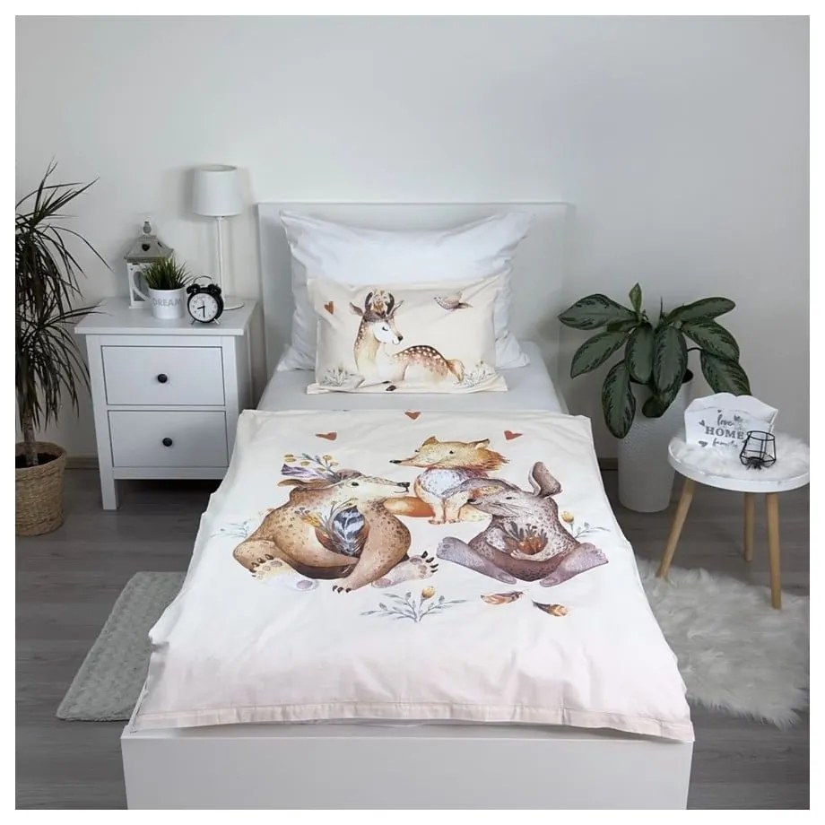 Béžové bavlnené detské obliečky do postieľky 100x135 cm Animals "Woodland" – Jerry Fabrics