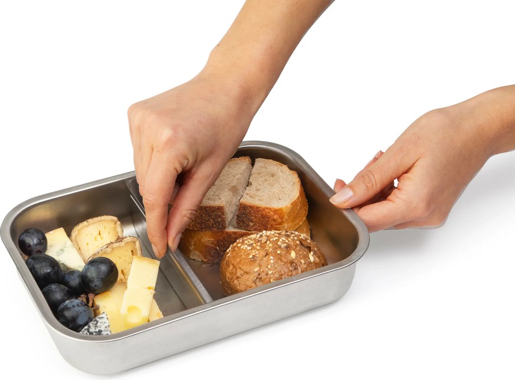 Obedová krabička Make & Take s priehradkami L matná oceľ