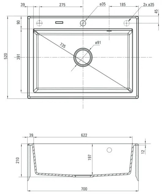 DEANTE ERIDAN ZQE_G103 Jednodrez 700x520x197, granit čierna - Deante