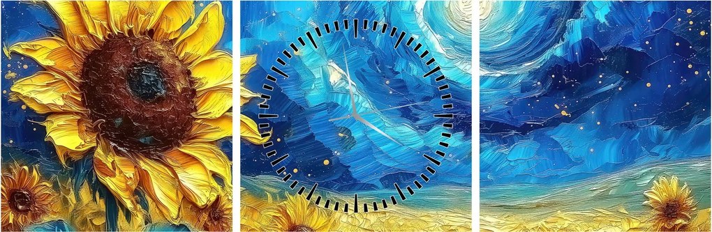 Obraz - Maľba slnečníc (s hodinami) (90x30 cm)