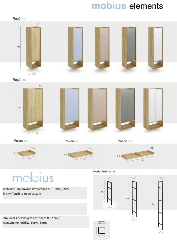 Nízka skrinka MOBIUS 1D prírodný orech/nebesky modrá