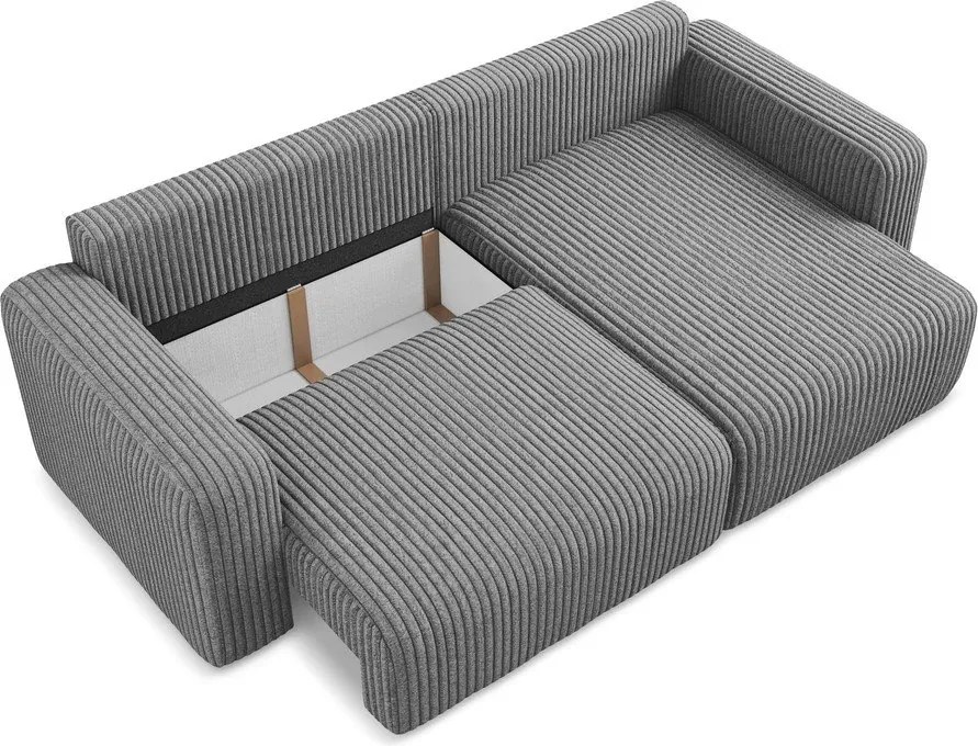 Sivá menčestrová rozkladacia/s úložným priestorom rohová pohovka (pravý roh/s leňoškou) Kona – Makamii