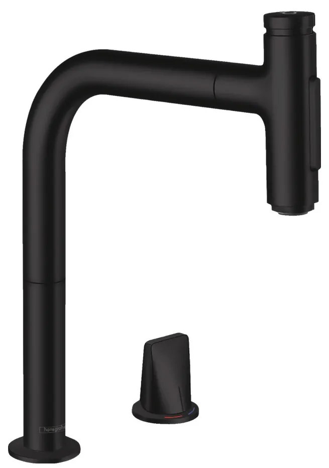 Hansgrohe M71, drezová batéria M7120-H200 v vyťahovacou spŕškou, 2-otvorová inštalácia, sBox, čierna matná, HAN-73818670