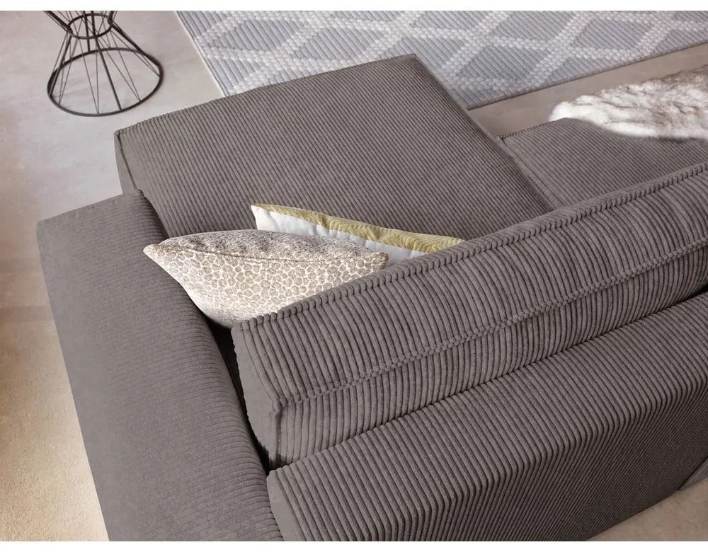 Taupe menčestrová rozkladacia/s úložným priestorom rohová pohovka Nihad – Bobochic Paris