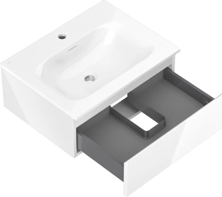 Mexen Orio, kúpeľňová skrinka 60 cm s umývadlom Vela, 1 zásuvka, biela lesklá, 91A10-06023-1-BF00-W23M00