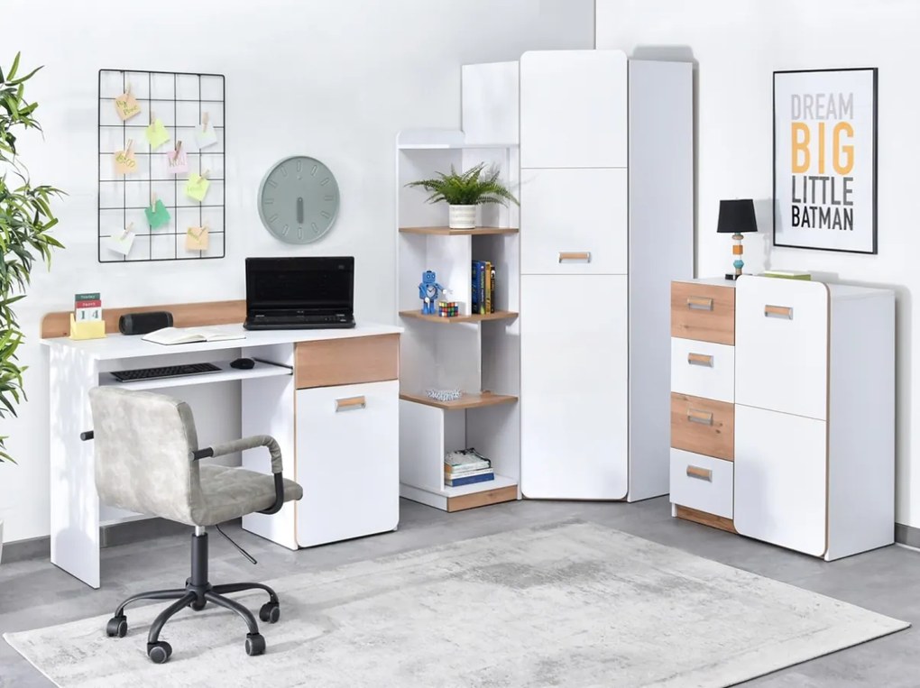 Kancelárska zostava TRACEY biela + prírodný dub