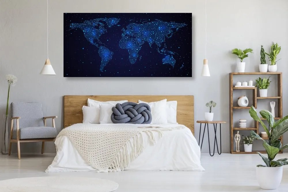 Obraz na korku mapa sveta s nočnou oblohou