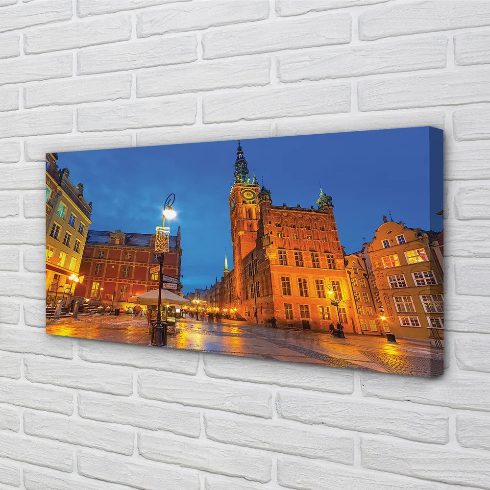 Obraz na plátne Gdańsk Staré Mesto v noci kostol 100x50 cm