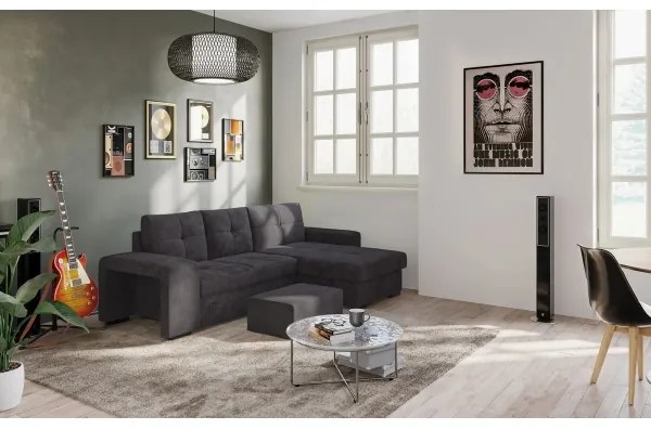 Rozkladacia sedačka s úložným priestorom a taburetom PALERMO čierna pravá