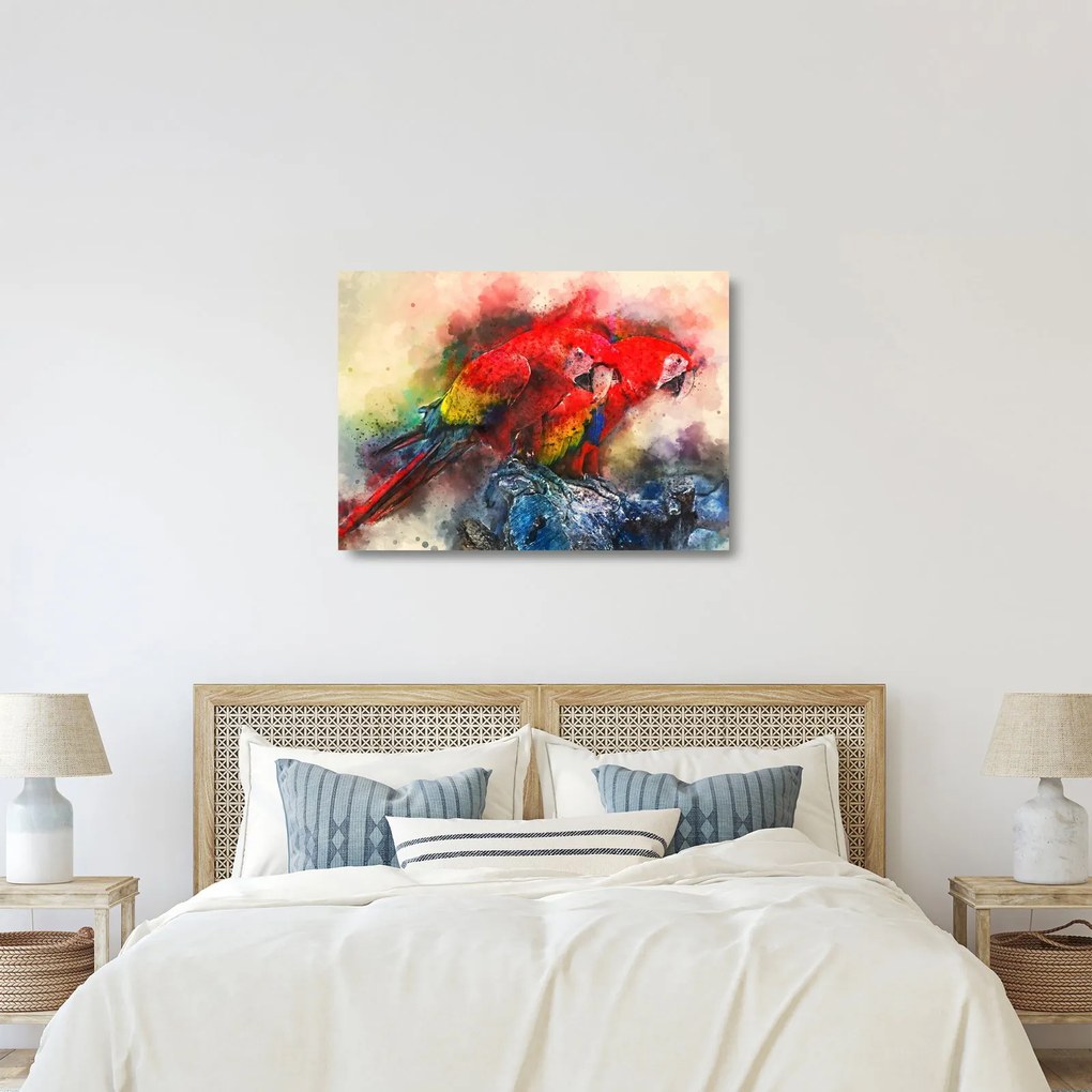 Sklenený obraz červených papagájov ara (70x50 cm)
