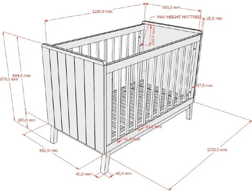 Béžová postieľka z borovicového dreva s nastaviteľnou výškou 60x120 cm Sezane – Vipack