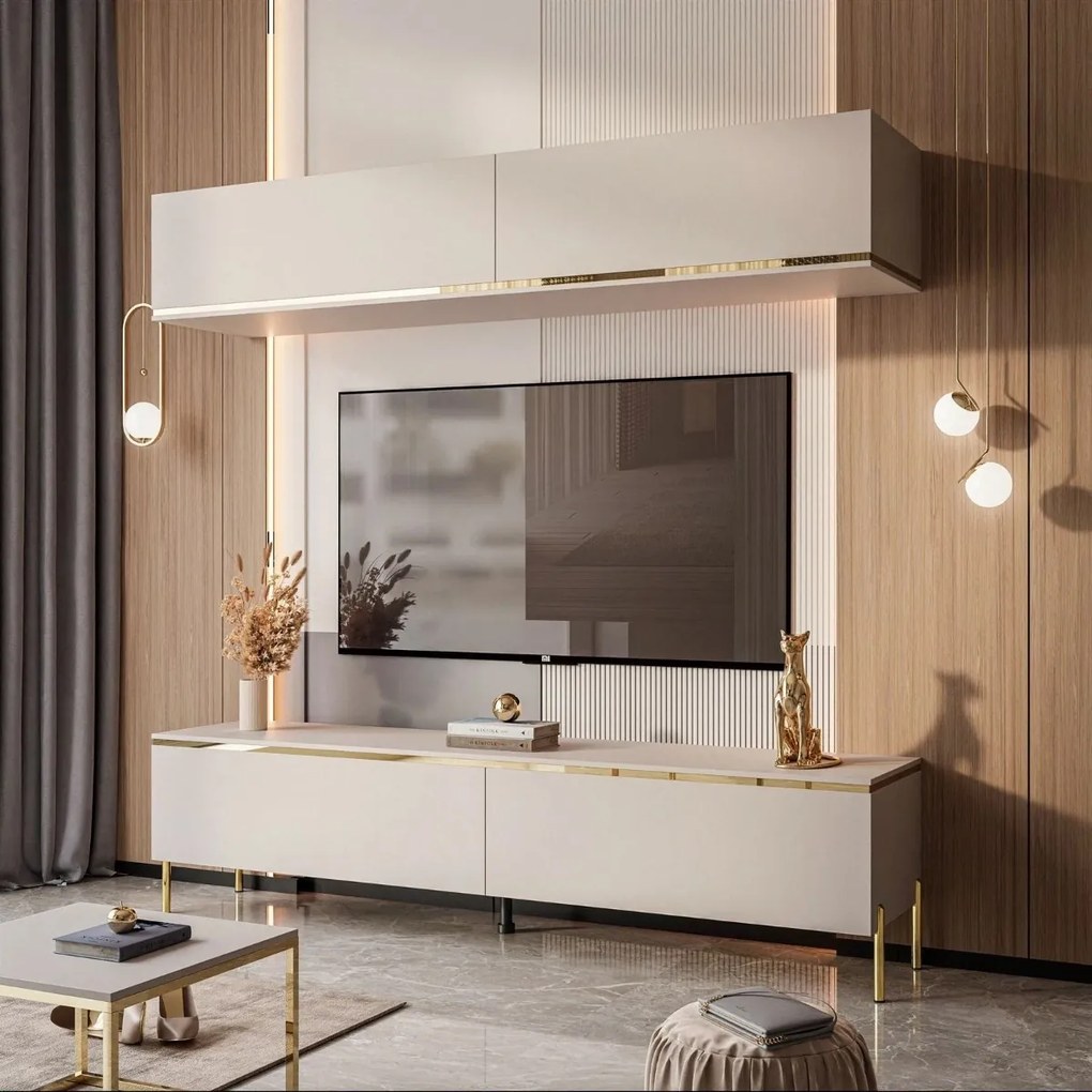 OBÝVACIA STENA NESSIE NA NOŽIČKÁCH KAŠMÍROVÁ MATNÁ + ZLATÁ LIŠTA 180 cm