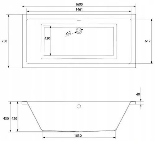 Cersanit Intro akrylátová vaňa 160x75cm + nožičky, biela, S301-067