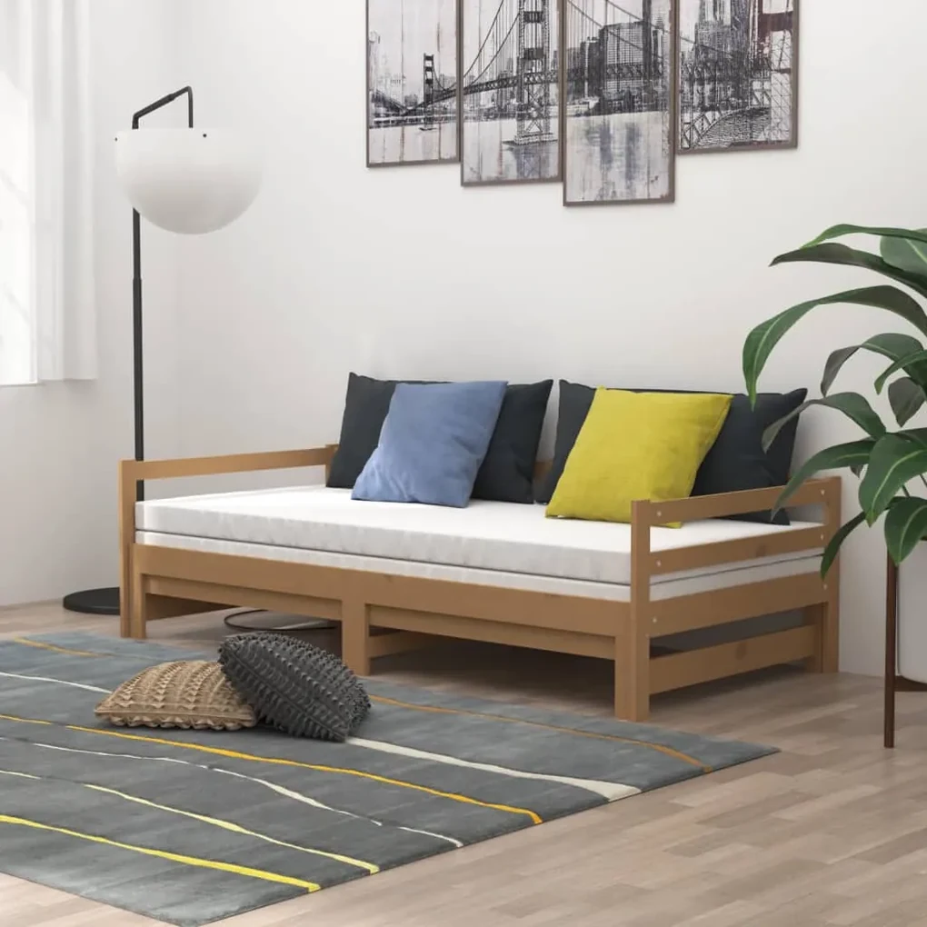 Rozkladacia denná posteľ 2x(90x200)cm, medová, borovicový masív