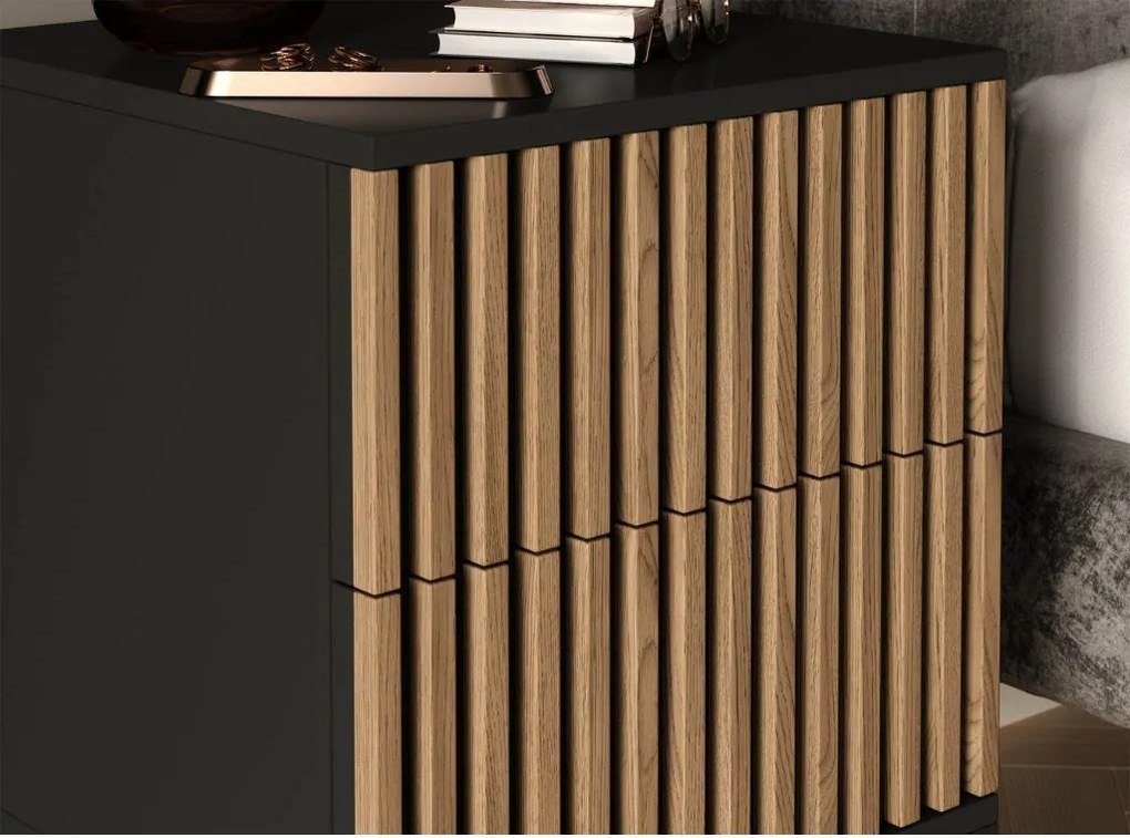 AKCIA Nočný stolík MEORATI 40x40cm, čierna/dub artisan II. akosť