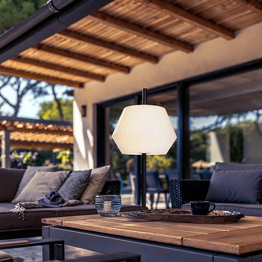 Moderná vonkajšia stolná lampa čierna s bielym tienidlom IP44 - Robbert