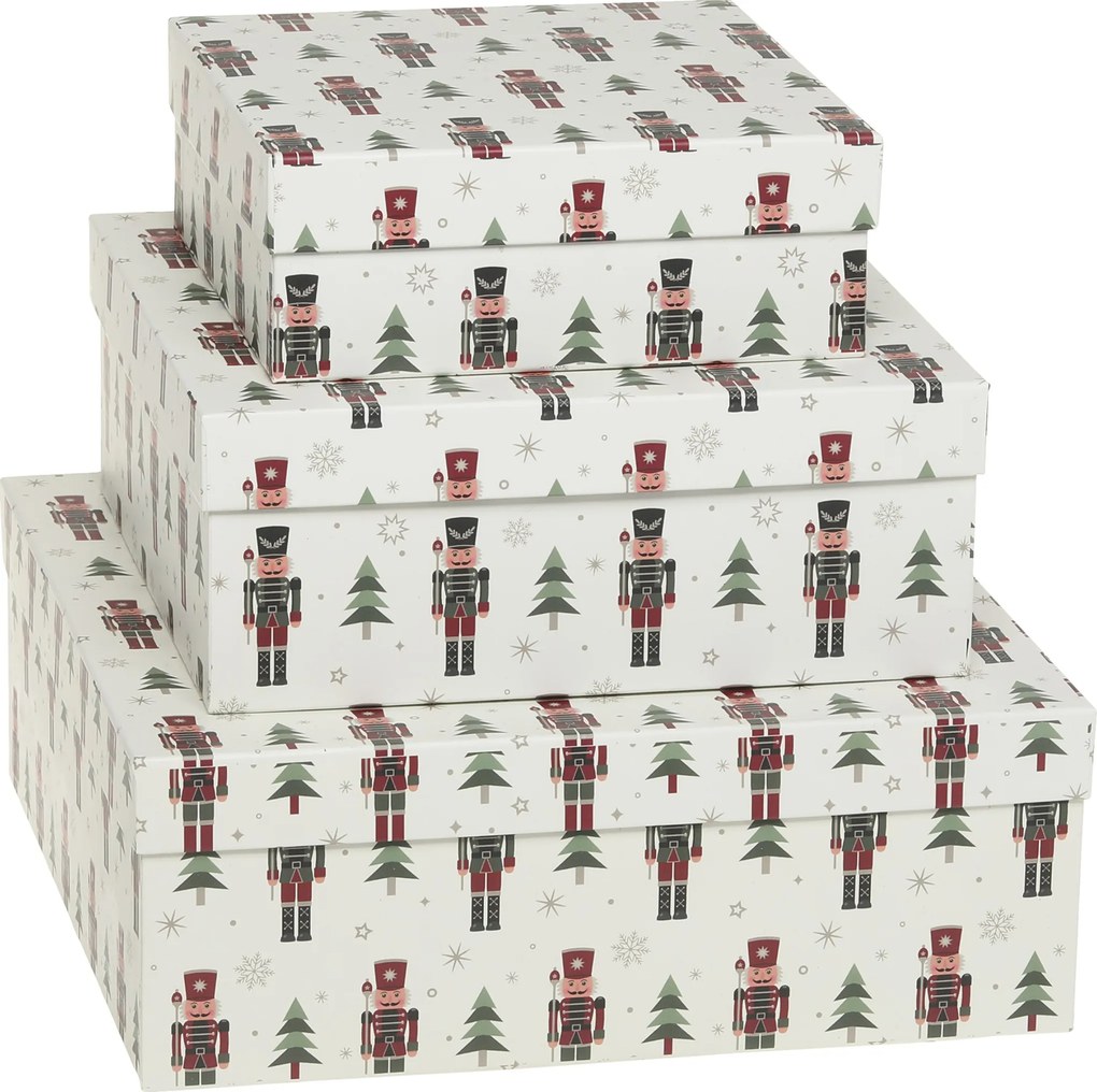 Set 3ks papierová krabica so luskáčikmi – 25*25*9 / 20*20*8/ 16*16*6 cm