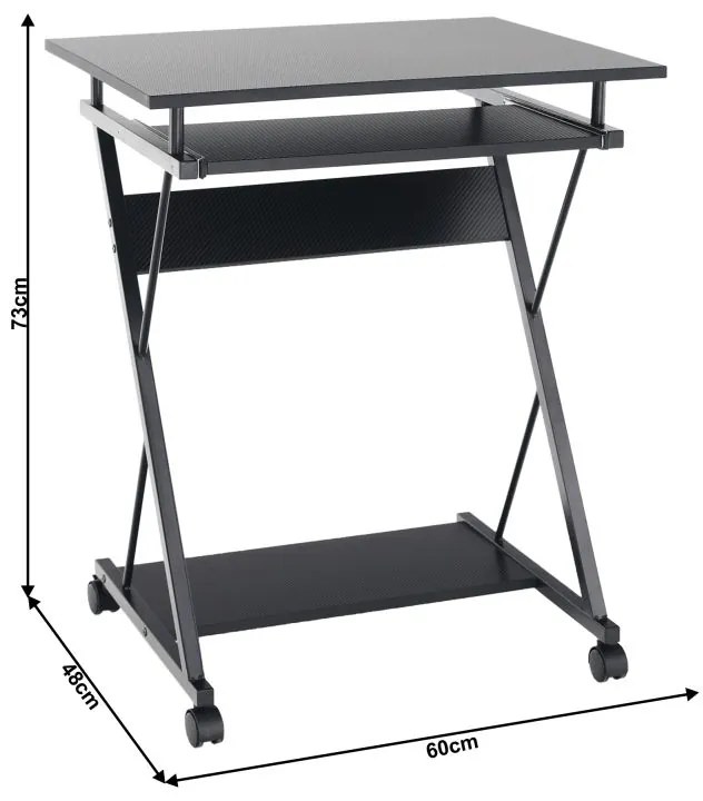Kondela Pojazdný PC stôl/herný stôl s kolieskami, čierna, TARAK