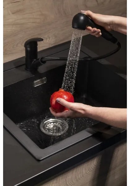 KFA Armatura 6613-110-81 - Drezová batéria s vyťah. sprškou INDIRA mosadz/čierna