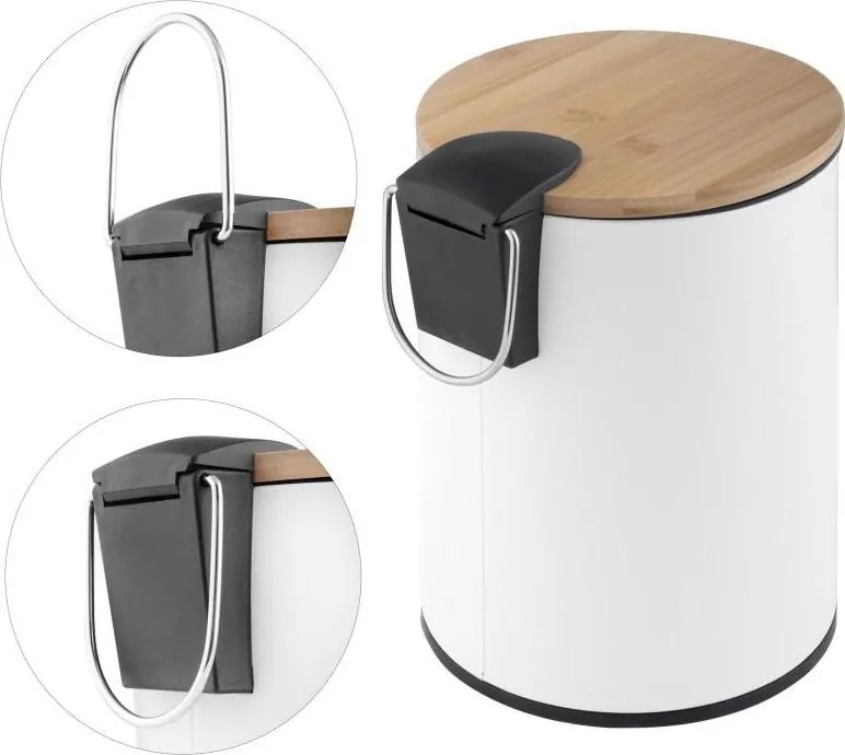 Odpadkový kôš do kúpeľne VINCENT s bambusovým krytom 3l - softclose - biely