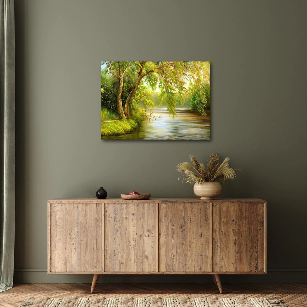Obraz - Vŕba pri jazere, olejomaľba (70x50 cm)