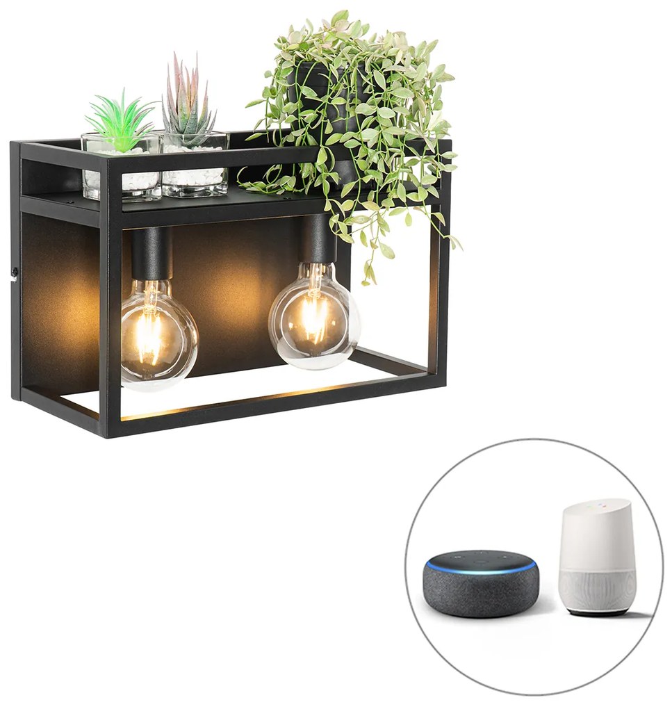 Inteligentná nástenná lampa čierna s poličkou vrátane 2 Wifi G95 - Cage Rack