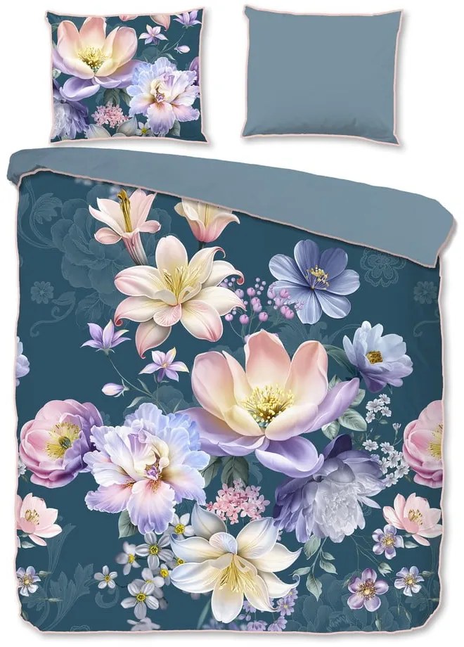 Modré obliečky na dvojlôžko/predĺžené z bavlneného saténu 200x220 cm Mirery – Descanso