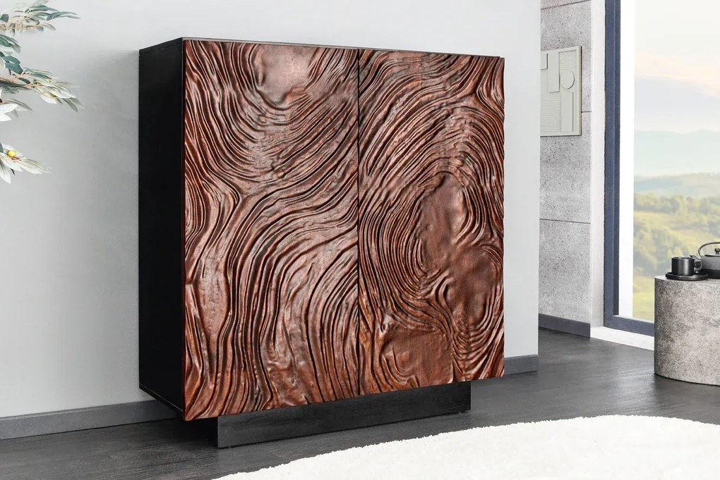 Komoda FLUID 110 cm 3D akáciové drevo tmavý orech hnedý