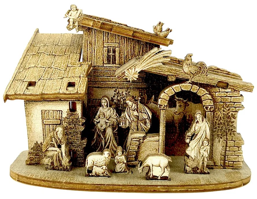 AMADEA Drevený skladací betlehem sépiový 3D 6 cm