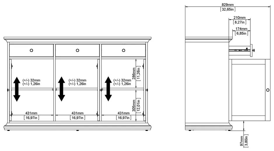 Biela nízka komoda 144x92 cm Paris – Tvilum