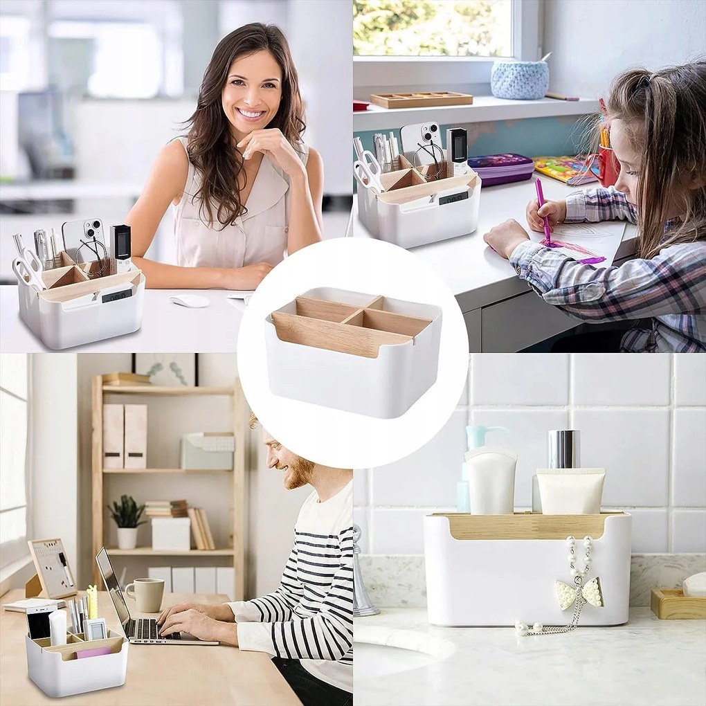 ALTOM Organizér s bambusovými prepážkami, biely OWELEK, 18x14x10