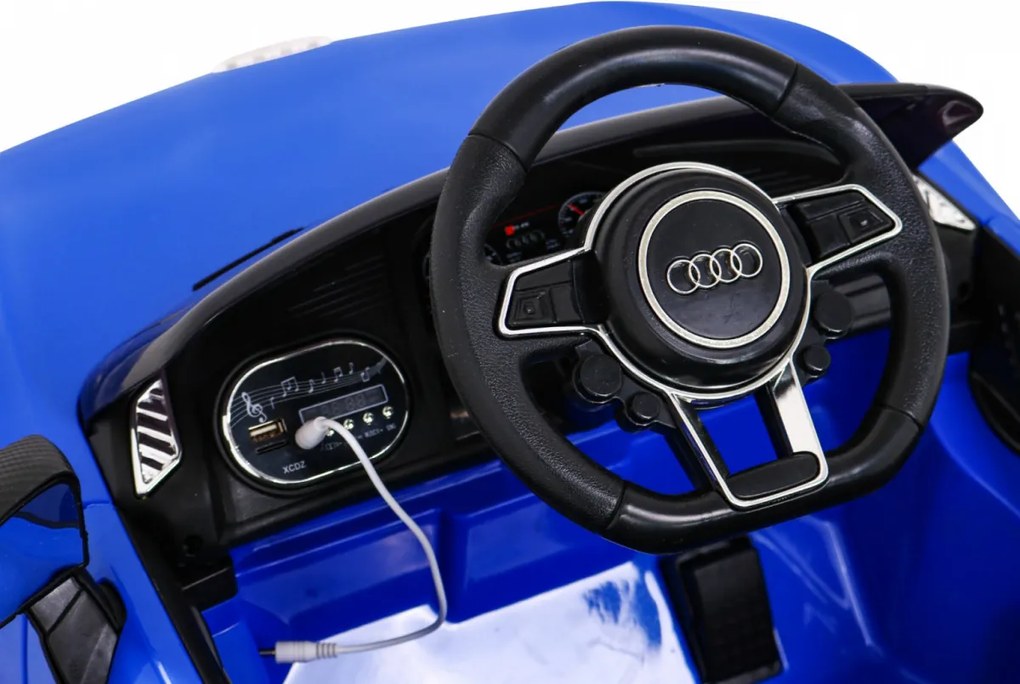 Ramiz Audi R8 batéria pre deti Modrá + Diaľkové ovládanie + EVA + Pomalý štart + MP3 LED