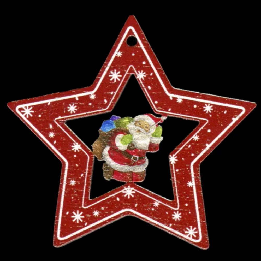 AMADEA Drevená ozdoba farebná hviezda so Santom 6 cm