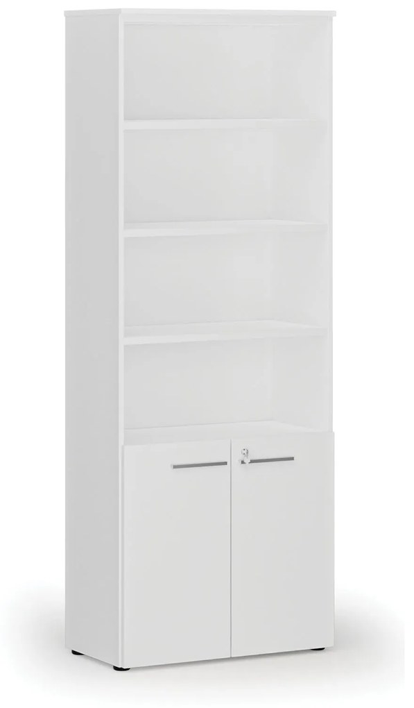 Kombinovaná kancelárska skriňa PRIMO WHITE, dvere na 2 poschodia, 2128 x 800 x 420 mm, biela