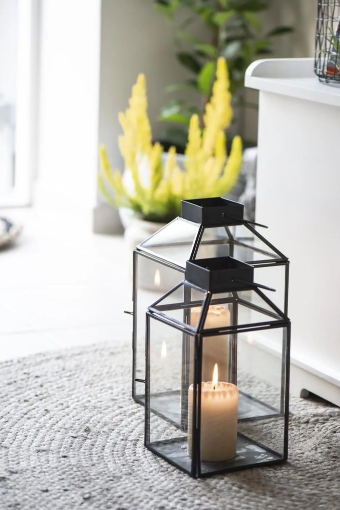 Ib Laursen Sklenený lampáš Norr Black 30,5 cm