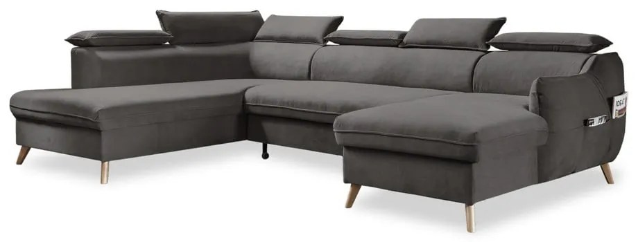 Tmavosivá zamatová rozkladacia rohová pohovka do "U" (ľavý roh) Sweet Harmony – Miuform