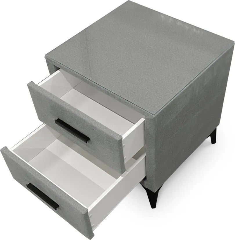 Nočný stolík s 2 zásuvkami Joy, svetlo šedá látka