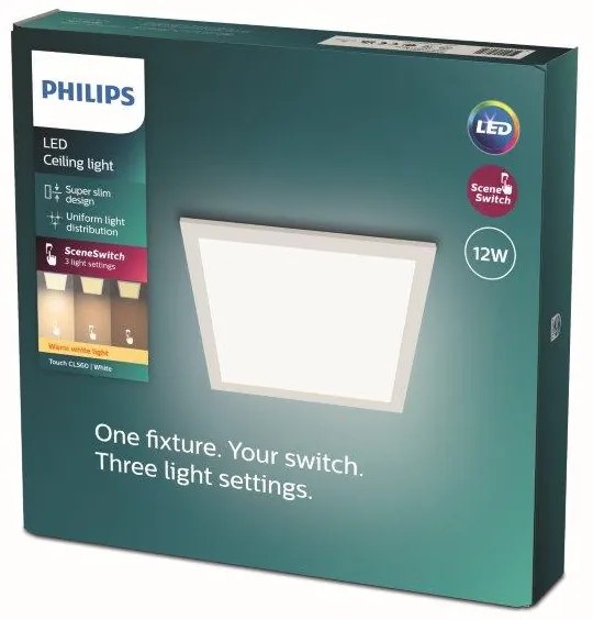 Philips 8719514326620 Stropné svietidlo Philips SUPER SLIM panel LED 12W, 1050lm, 2700K, IP20, biela
