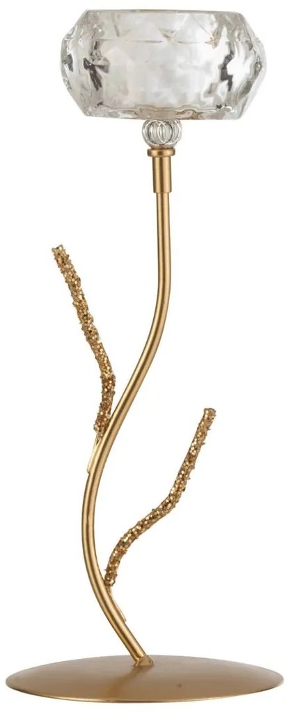 Zlatý kovový svietnik na 1 sviečku so skleneným svietnikom - 11 * 11 * 28cm