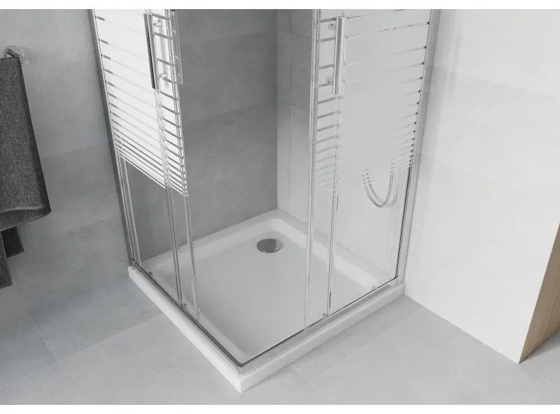 Mexen Rio štvorcový sprchovací kút 70 x 70 cm, 6mm sklo, číre sklo/pásy, chrómový profil + slim sprchová vanička 5cm, 860-070-070-01-20-4010
