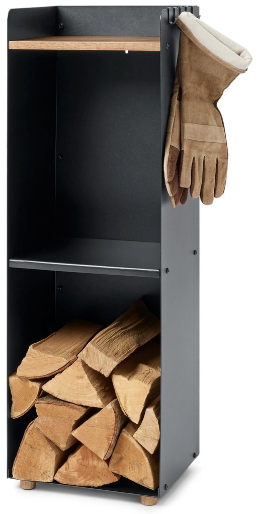 Vysoký regál na krbové drevo s odkladacou plochou