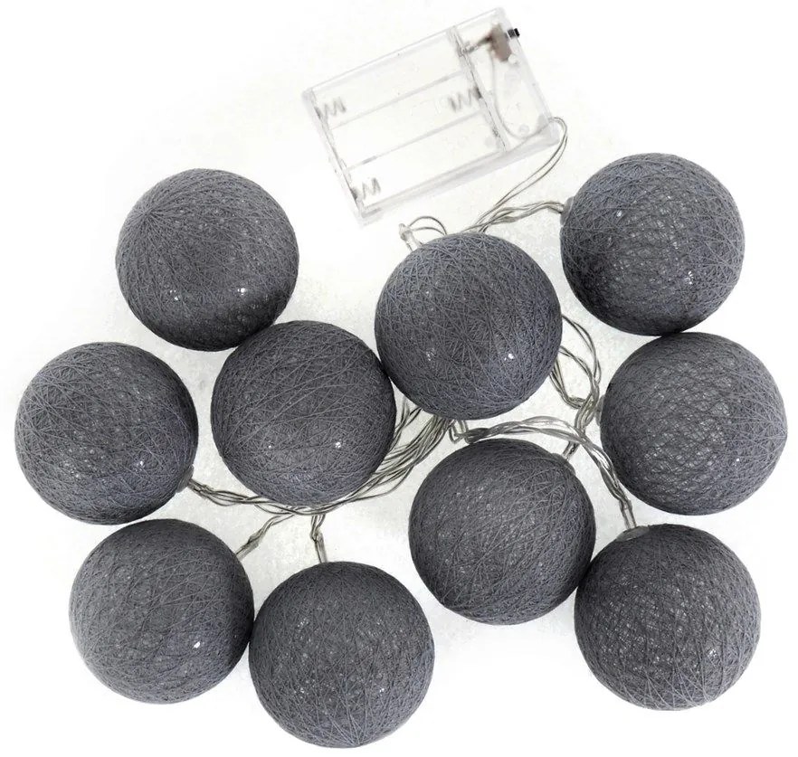 Bavlnené svietiace guličky LED 10 ks - tmavo šedé