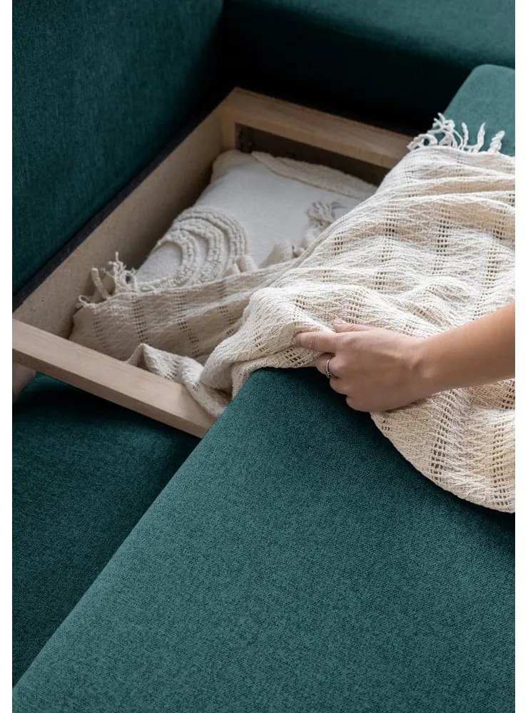 Tyrkysová rozkladacia rohová pohovka Miuform Scandic Lagom L, pravý roh