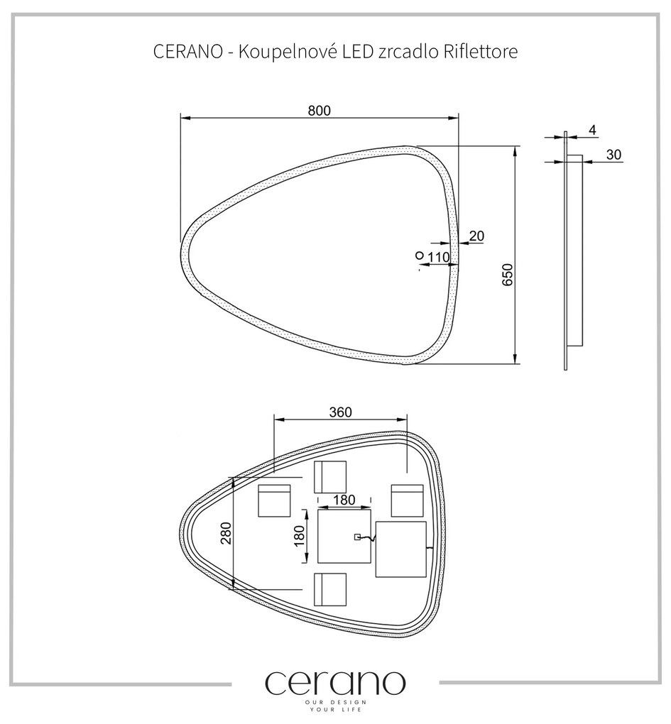 Cerano Riflettore, LED kúpeľňové zrkadlo 80x65 cm, CER-CER-429322