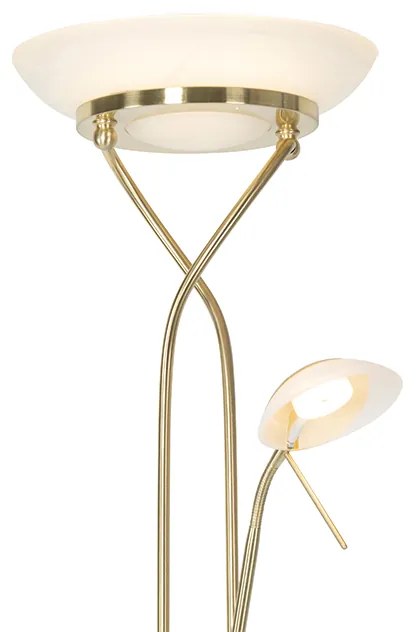 Stojaca lampa mosadz s lampou na čítanie vrátane LED a stmievača - Empoli