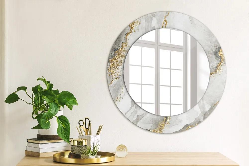 Okrúhle dekoračné zrkadlo s motívom Biele mramorové zlato fi 50 cm