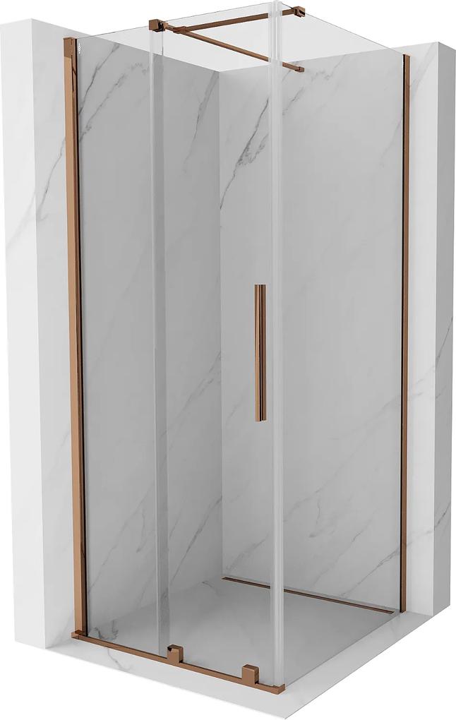 Mexen Velar, sprchový kút s posuvnými dverami 90(dvere) x 90(stena) cm, 8mm číre sklo, ružové zlato, 871-090-090-01-60