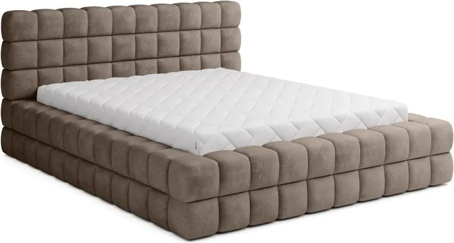 Svetlohnedá čalúnená dvojlôžková posteľ s úložným priestorom s roštom 160x200 cm Dizzle – ELTAP